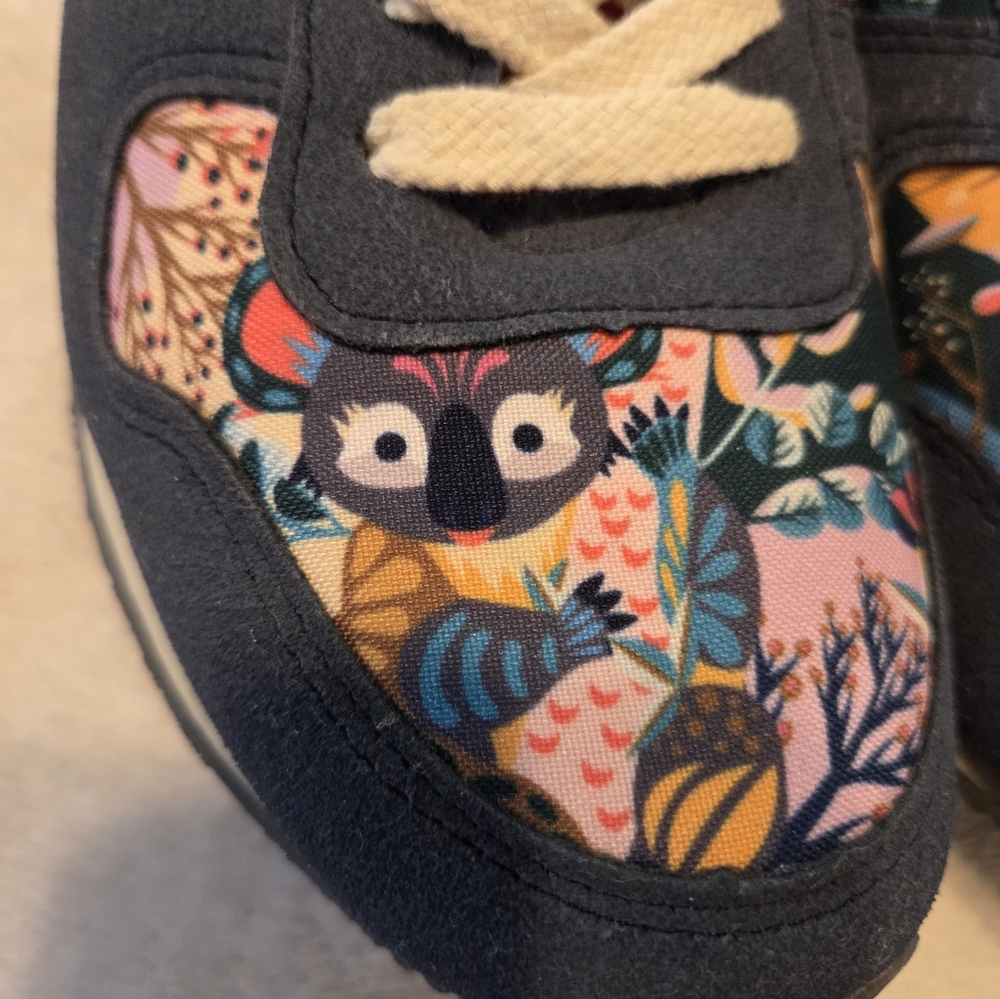 inkkas Blue Floral Pattern Sneakers with Pink and Yellow Accents - Picture 6 of 8